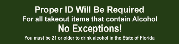 proper id will be required for all takeout items that containe alcohol
